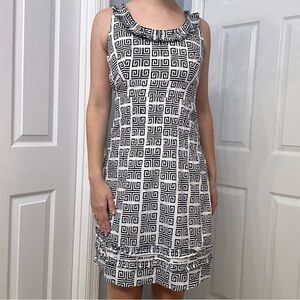 Tory Burch Dress Mini Shift Black White Geometric Designer Size 2 Extra Small